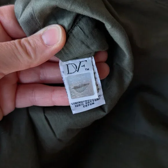 Diane Von Furstenberg Olive Green Floral Embroidered Long Sleeve Shirt Dress